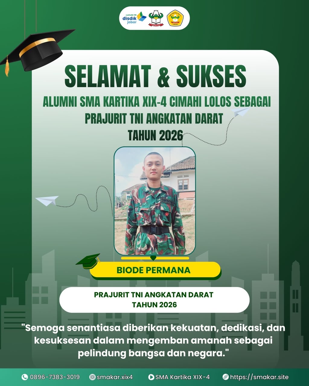 Mengabdi pada Negara: Biode Permana, Alumni SMA Kartika XIX-4, Lolos Prajurit TNI AD 2026